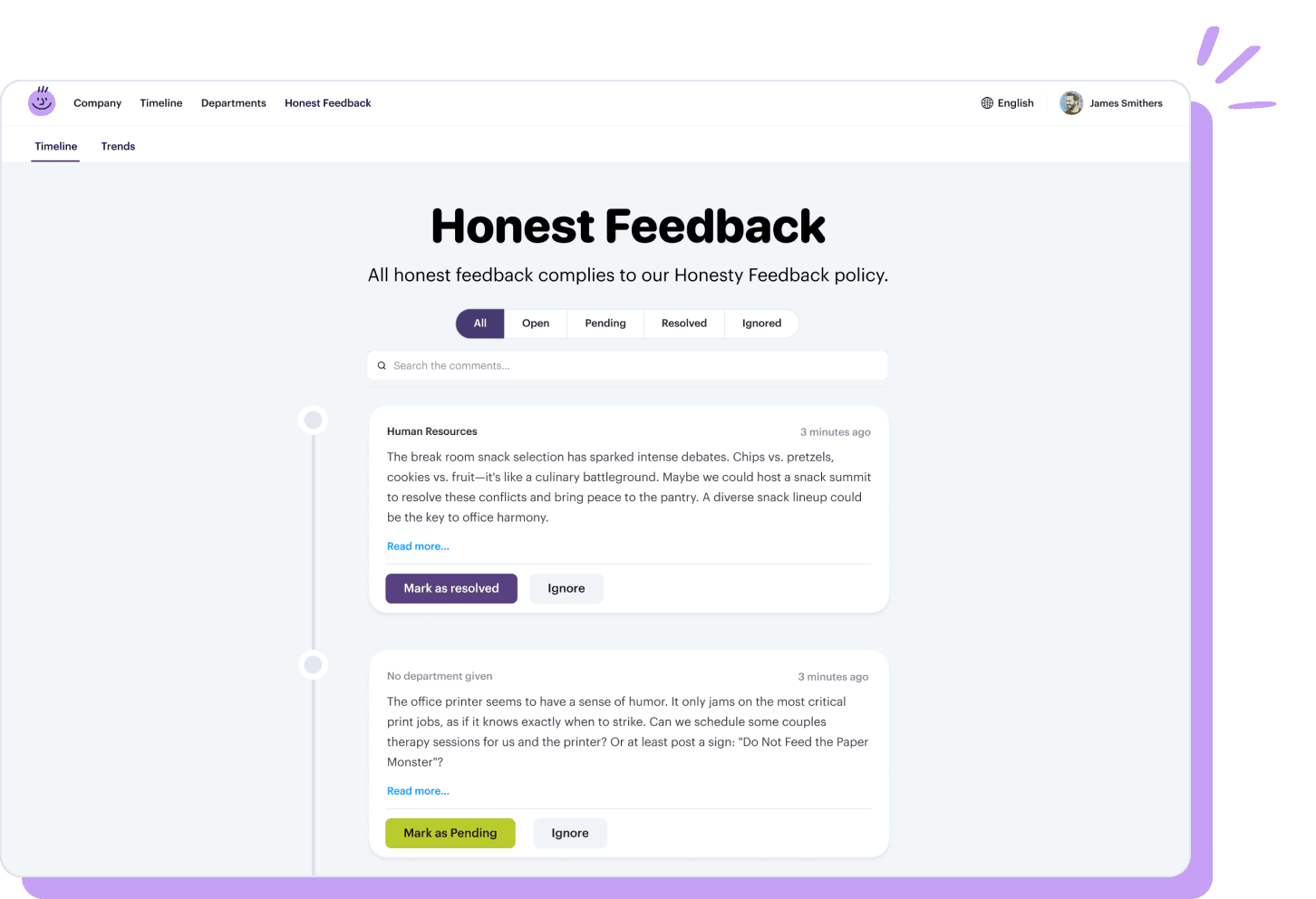 Screenshot of the honest feedback page